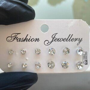 12 PCS Stainless Steel Silver Earrings